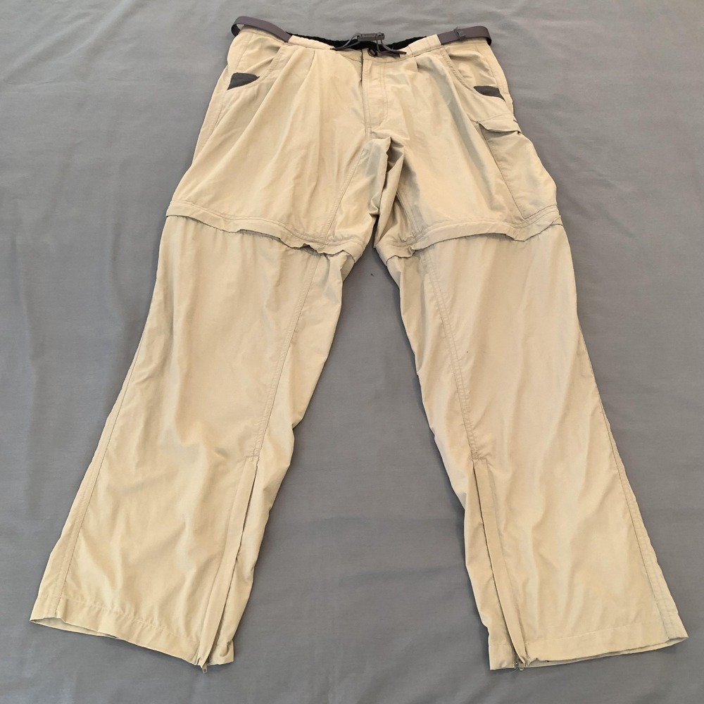 ExOfficio Pants Mens 35x29 Beige Convertible Nylon Hiking Belted Lightweight